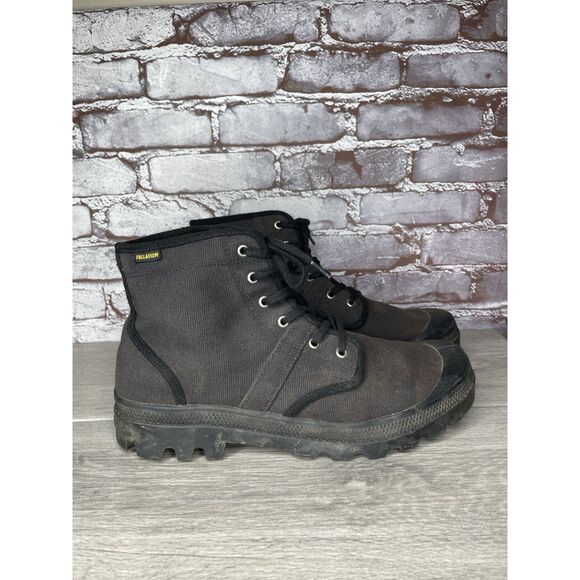 Palladium Black Canvas Fabric Turn Down Lace Up Combat Boots Men Sz 12M US/46EU - Picture 3 of 16